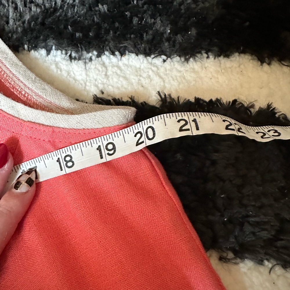 I Linen Crew Neck Sleeveless Dress in Coral with Natural Colored Trim size M - Picture 5 of 8